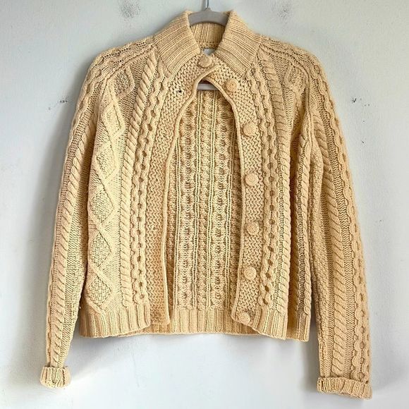 Garnet Hill Sweaters - Garnet Hill 100% lambs wool cable knit mock neck cardigan sweater sz XS